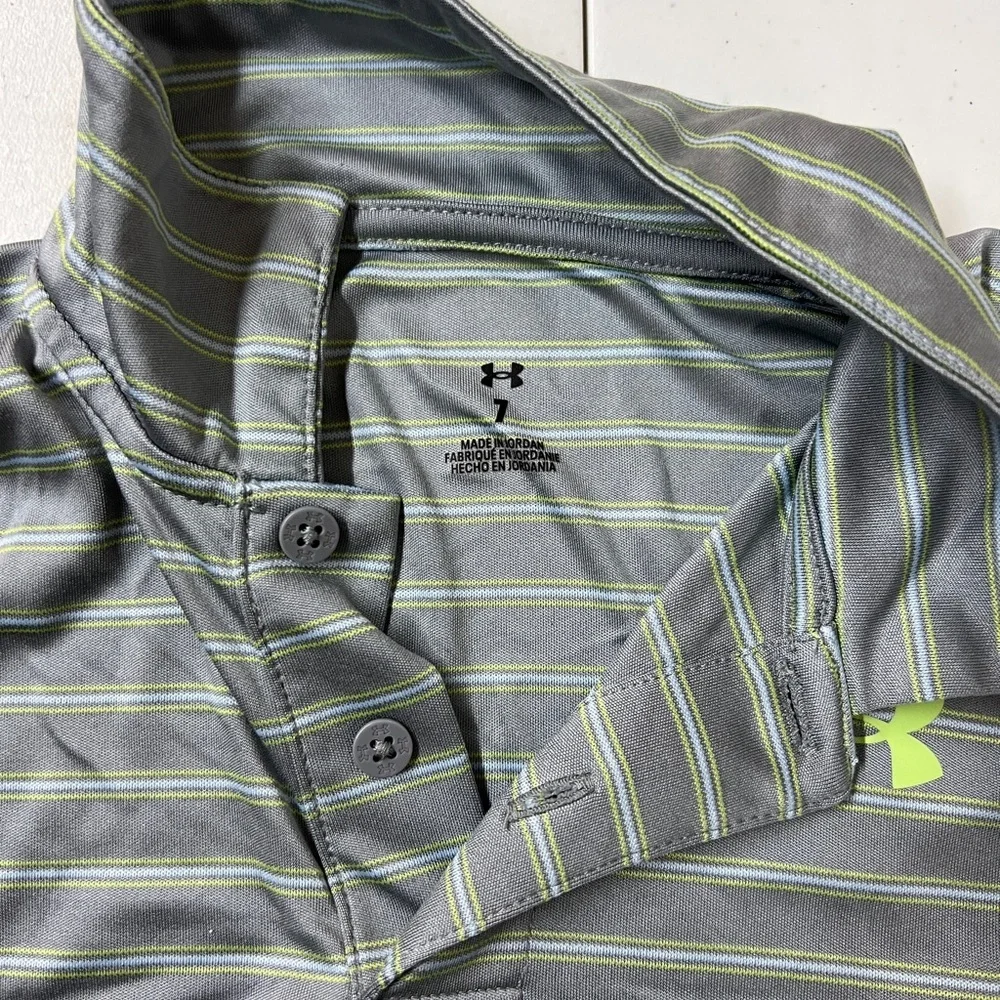 Under Armour Gray and Lime Striped Polo - Picture 3 of 3